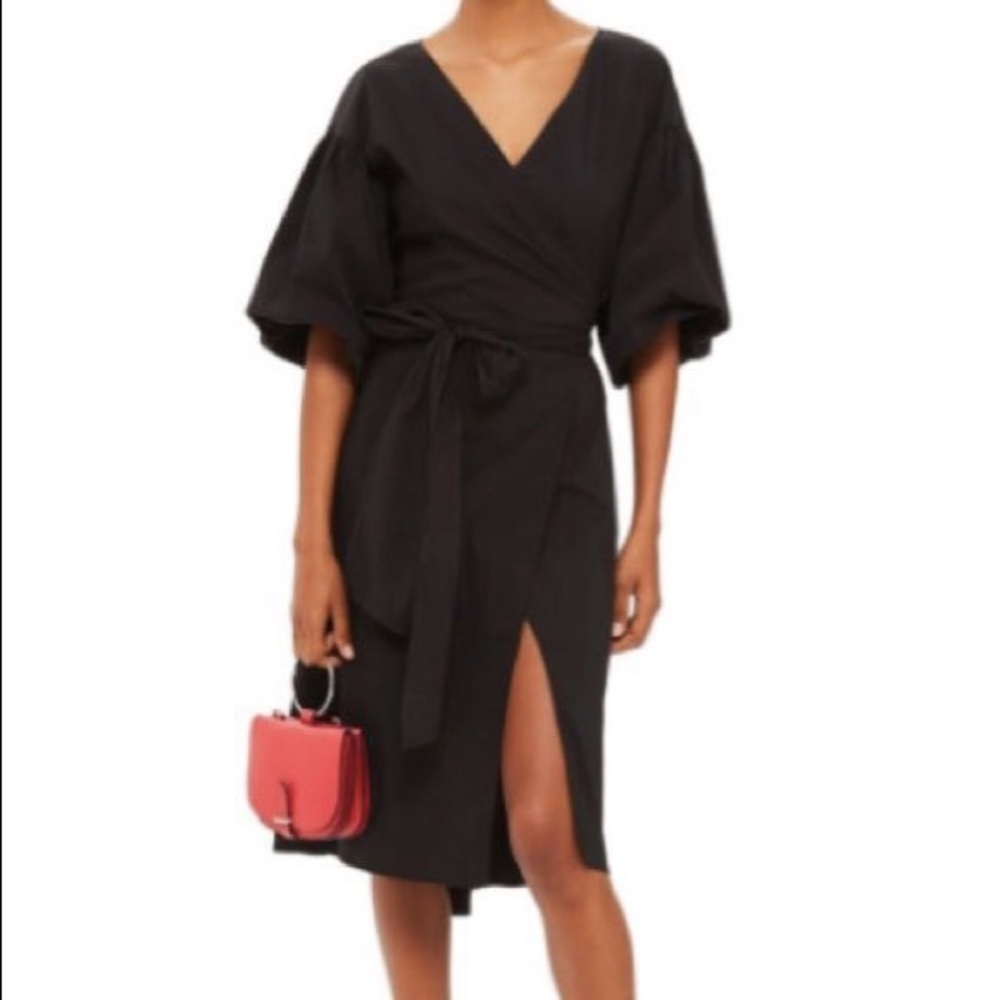 Topshop balloon sleeve wrap dress